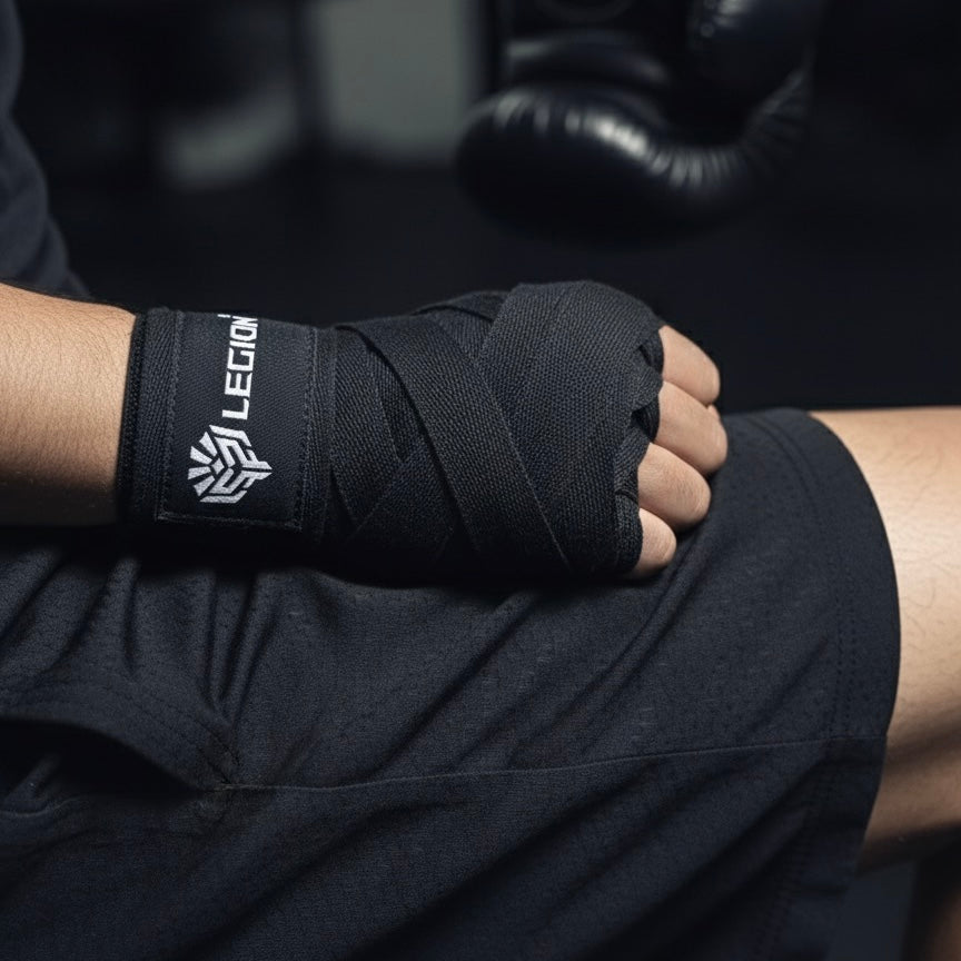 Black Boxing Hand Wraps with Breathable Mesh Pouch LEGION SPORTS
