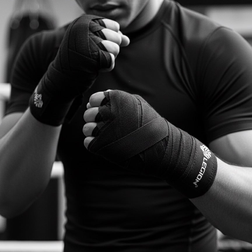 Black Boxing Hand Wraps with Breathable Mesh Pouch LEGION SPORTS